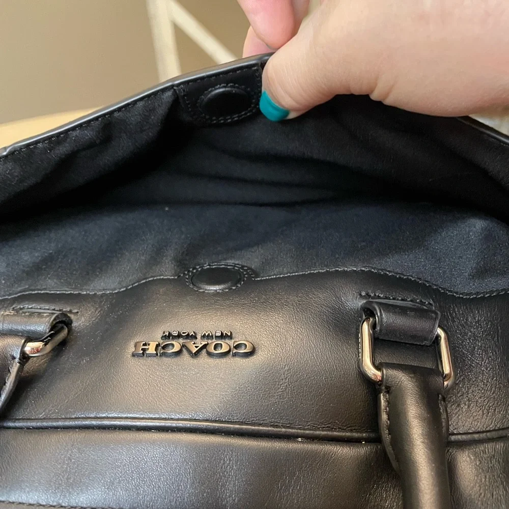 Coach Black Embossed Signature Leather Laptop Bag